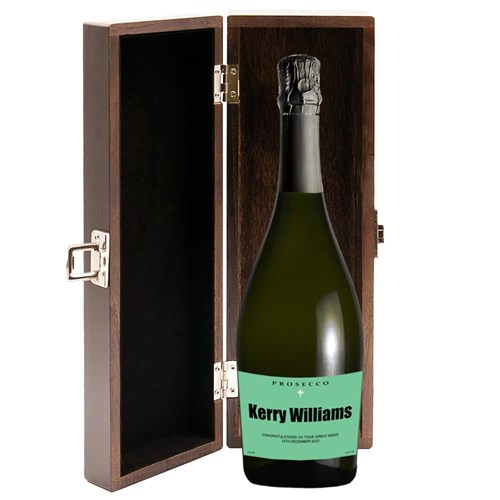 Personalised Prosecco - Green Label in Elm Wood Gift Box